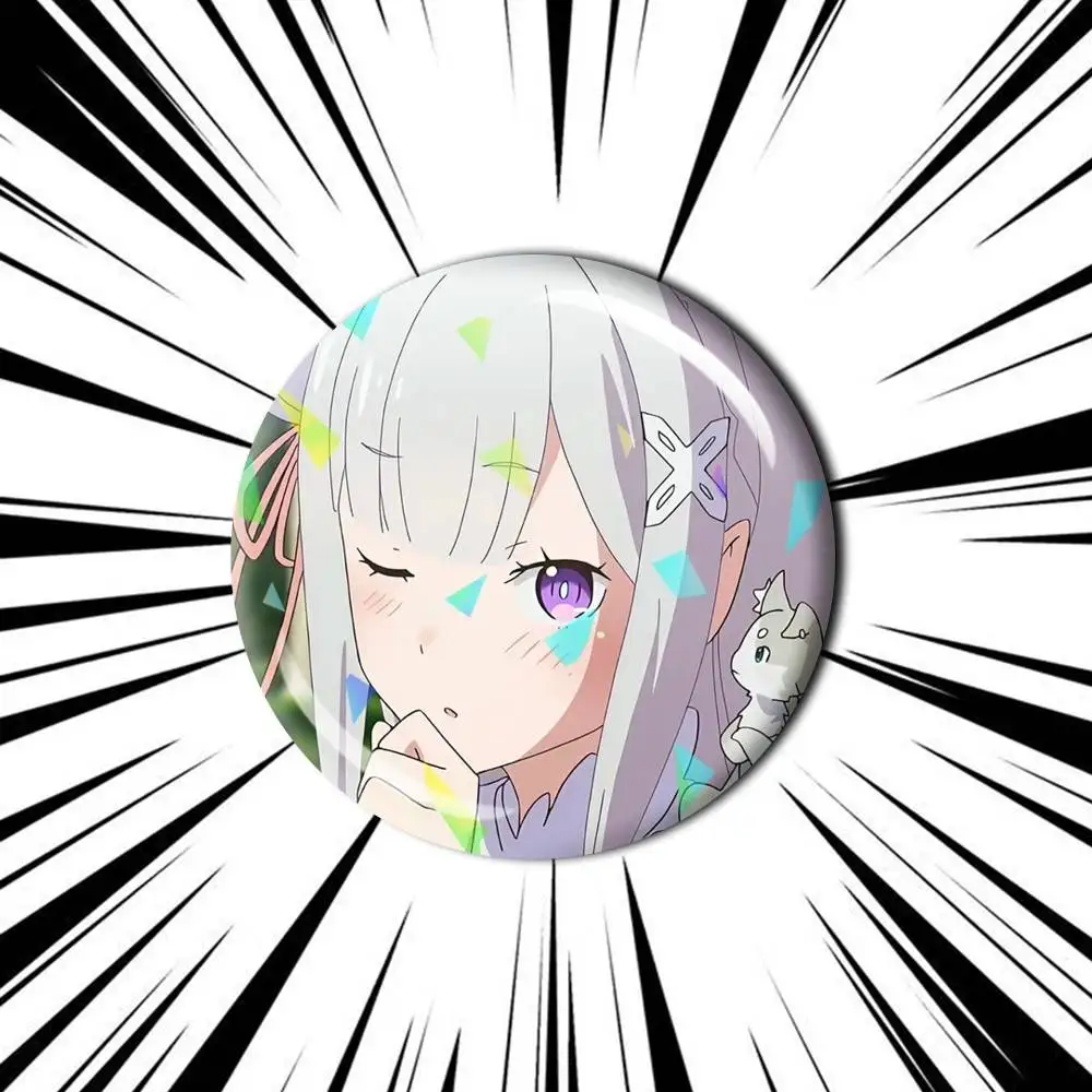 Фото Персонализированные круглые значки-броши Half-Elf Emilia и REM Aniem RE 25 32 44 58 75 мм, аксессуары, настраиваемые под заказ №4
