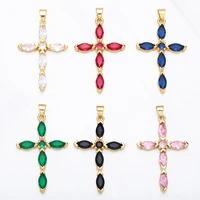 ocesrio multicolor cross necklace pendants gold plated cubic zironia copper big crucifix components for jewelry making pdta739