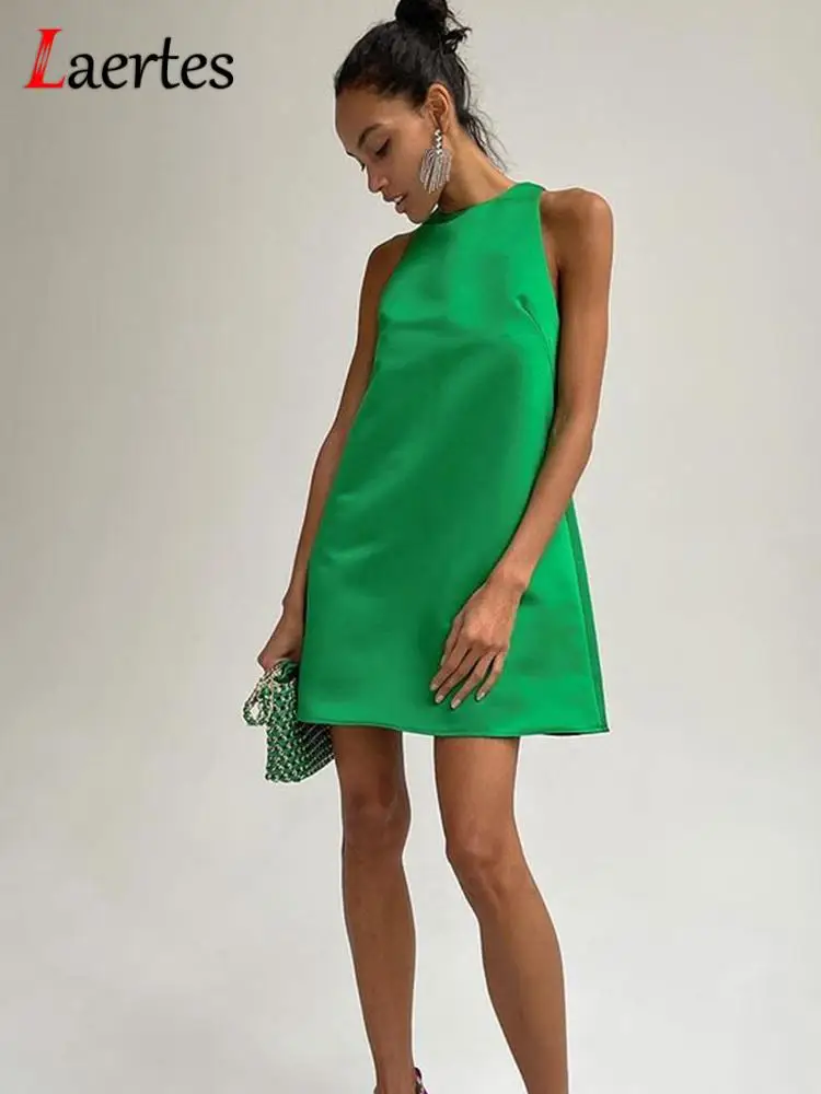 

Laertes Loose A-Line Mini Dress Solid Women Lounge Wear Sexy Sleeveless Casual O Neck Dresses 2022 Summer Chic Party Prom