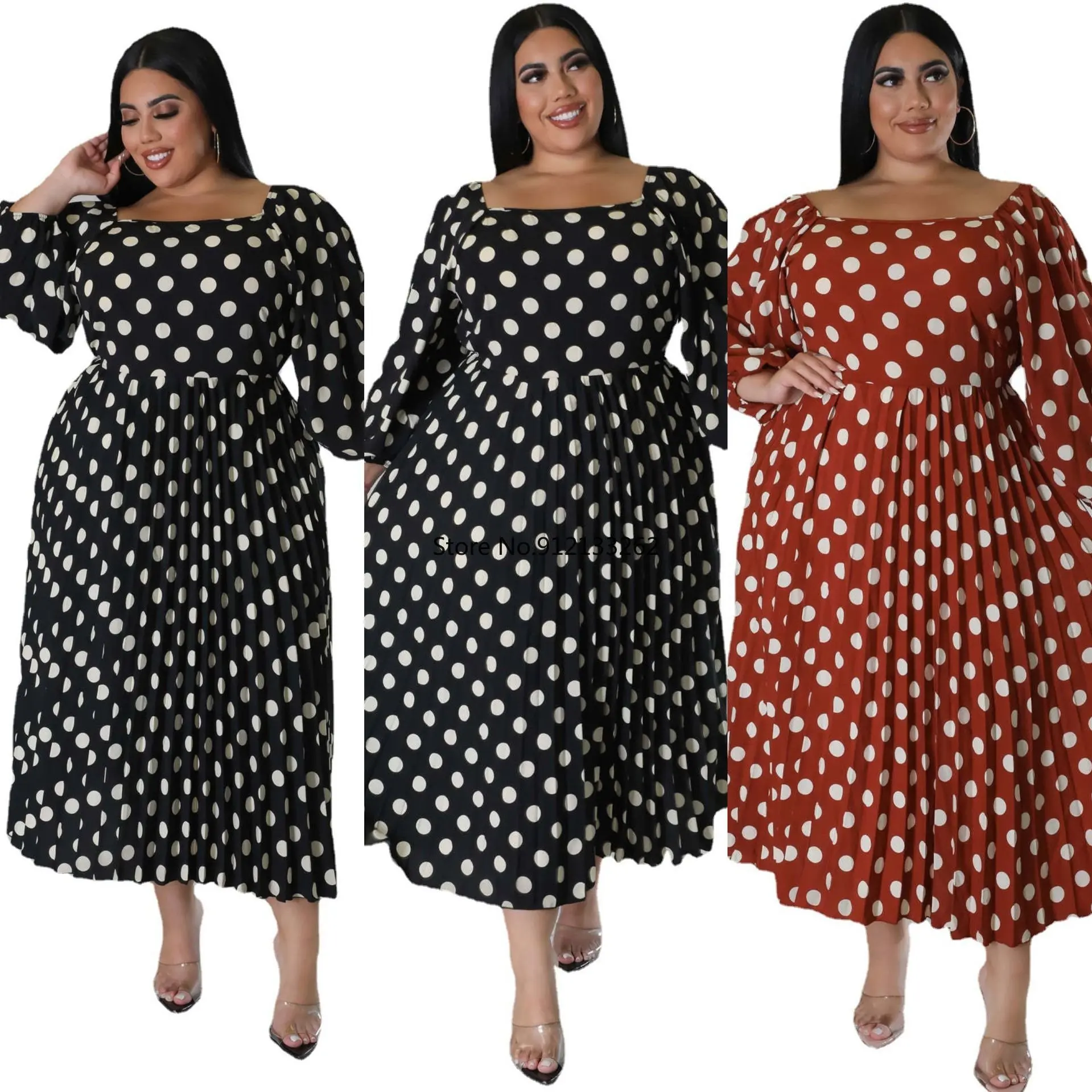 

Polyester African Dresses for Women Autumn Elegent African Women Long Sleeve Dot Print Dress XL-5XL African Clothes for Women