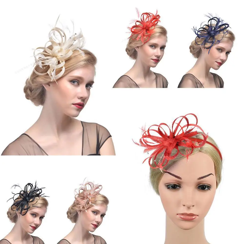 

Women Hair Clip Feather Wedding Fascinator Headband Day Ascot Royal Ladies Races Aliceband V5R2