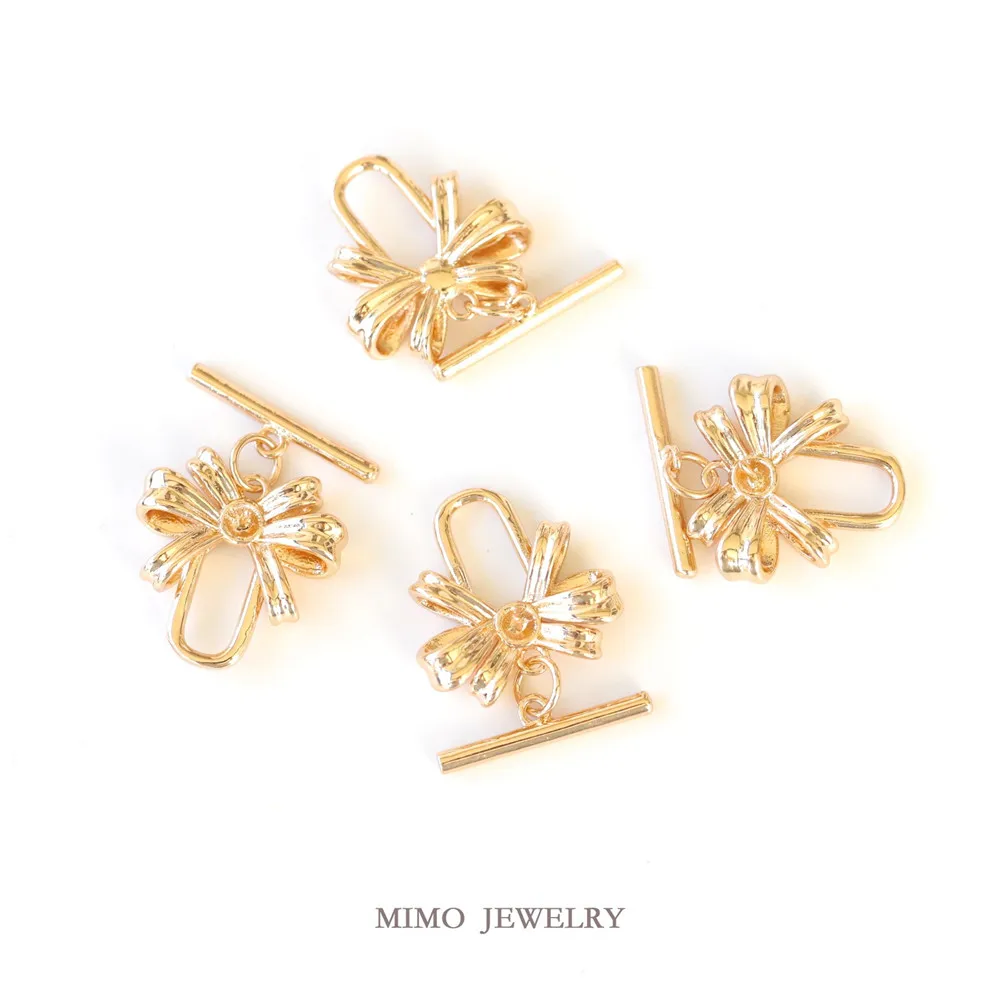 

MIMO JEWELRY Copper plated real gold three-dimensional bow sticky beads OT buckle tail buckle sweet wind handmade DIY accessorie