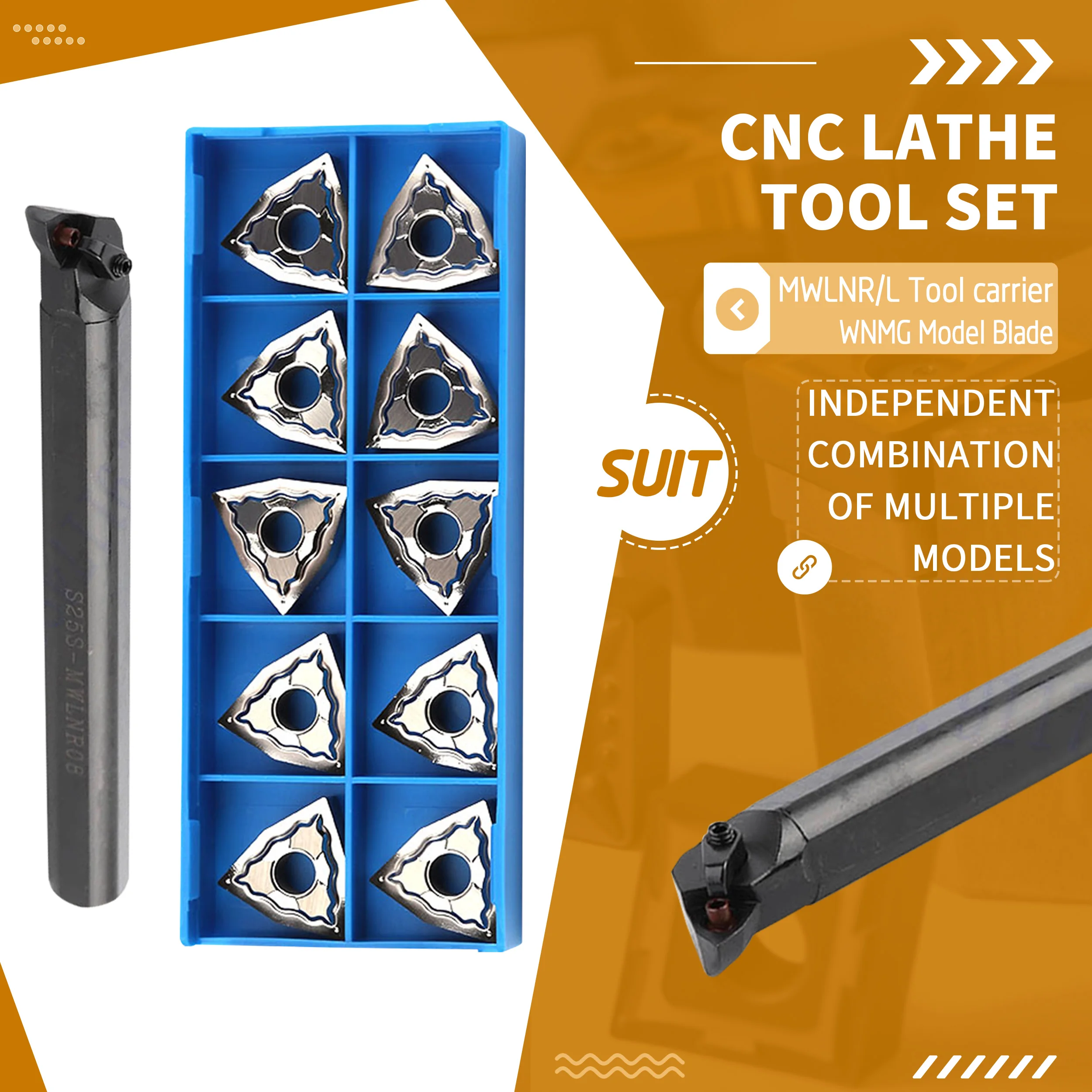 

S16Q-MWLNR08 S20R-MWLNL S25S CNC Lathe Internal Turning Tools Holder +10Pcs WNMG Machine Tools Carbide Blade High Finish Durable