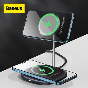 baseus magnetic wireless charger for iphone 12 13 pro max desktop phone stand wireless charger for airpods xiaomi samsung free global shipping