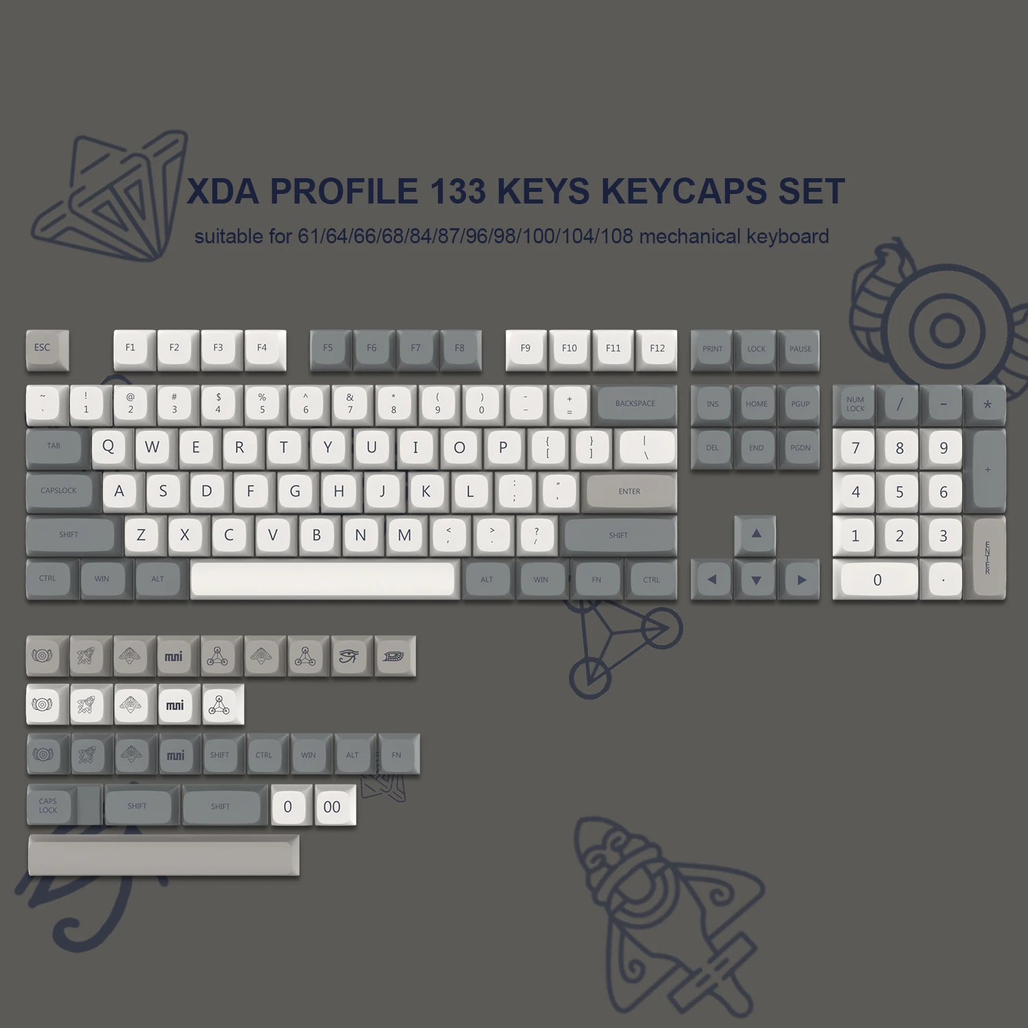 

XDA Profile Dye Sublimation Keycap 133 Keys PBT Keycap for 60% 65% 75% 100% Cherry Gateron MX Switches Gamer Mechanical Keyboard