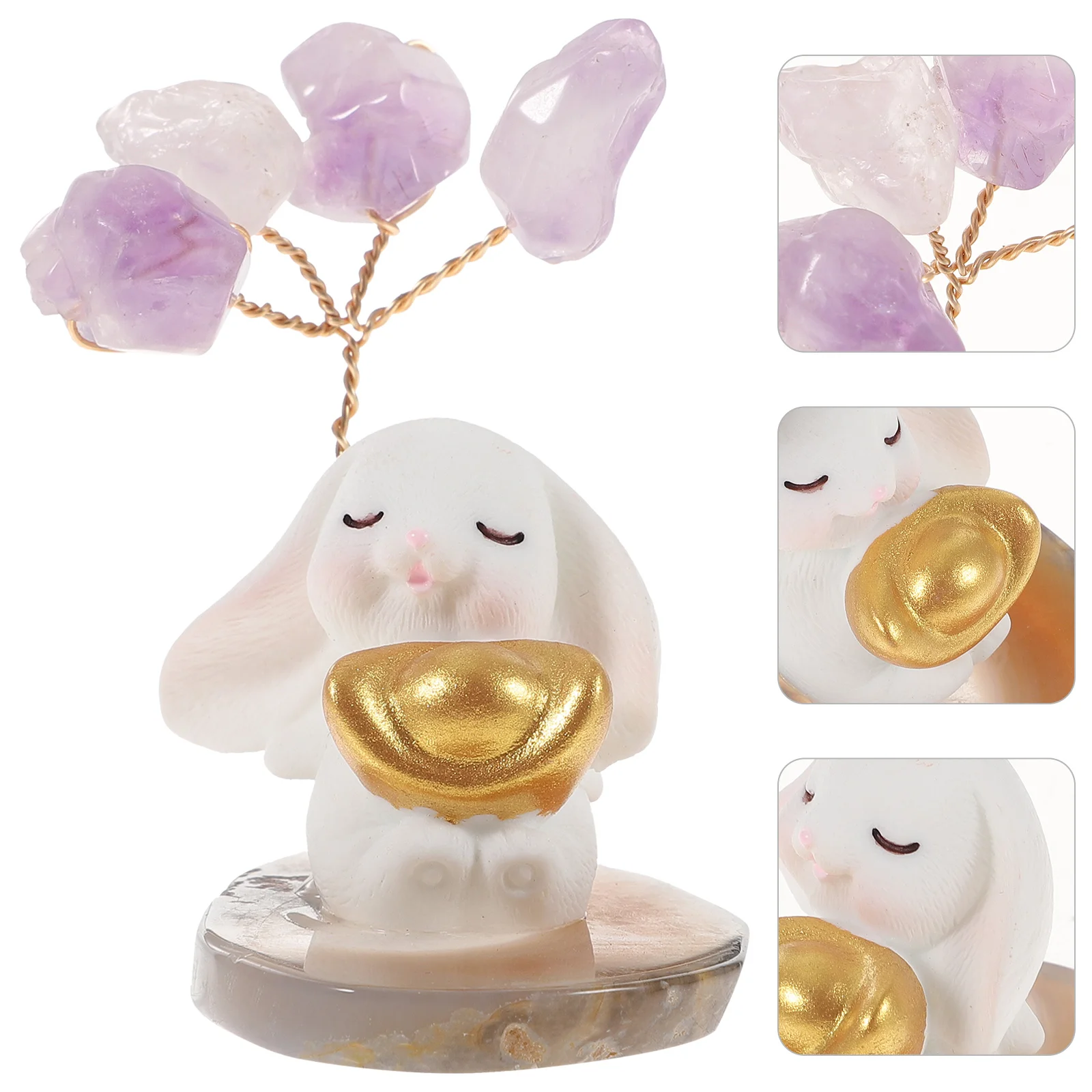 

Rabbit Decor Desktop Decor Realistic Rabbit Crafted Bunnies Desk Decoration Crystal Rabbit Fortune Tree Miniature Clear Bunny