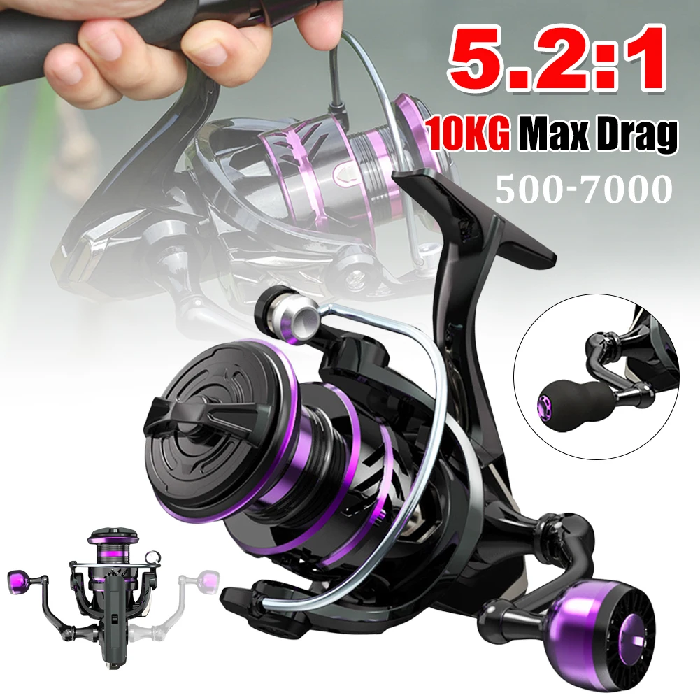 

Fishing Reel HP500-7000 Series Spinning Reel 10KG Max Drag 5.2:1 Gear Ratio Metal Spool Carp Fishing Saltwater Freshwater Tackle