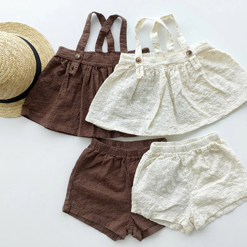 

2022 New Summer Newborn Baby Girls Suspenders Top + Shorts Sets Baby Girl Clothes Children Baby Girl Clothes Suit 0-24 Months