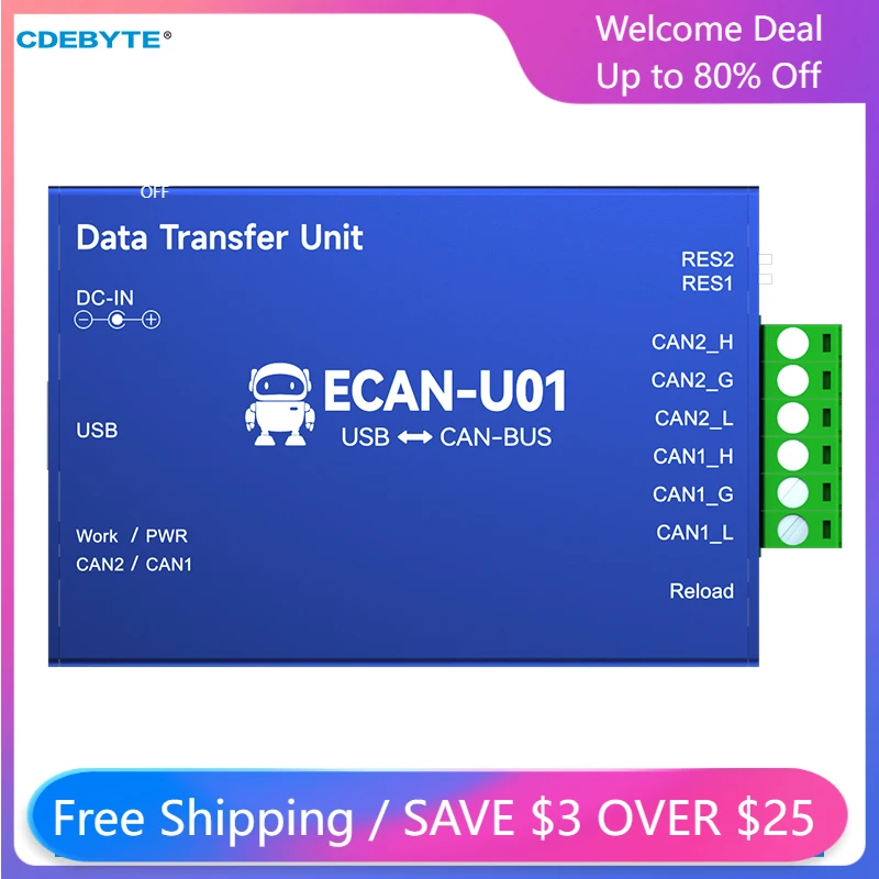 

CAN2.0 CAN to USB Protocol Converter CDEBYTE USB2.0 CAN to BUS 2-way Transparent Transmission Communication Transceiver ECAN-U01