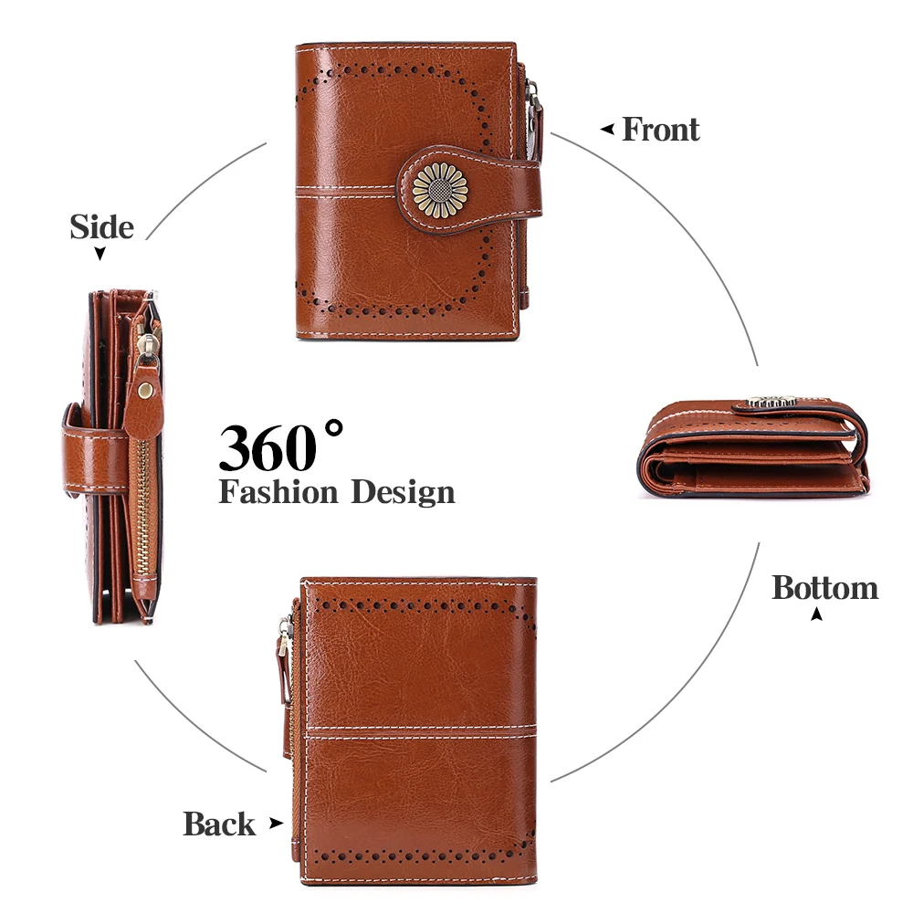 Vintage Women Wallet RFID Anti-theft Leather Wallets For Women Short Zipper Large Ladies Clutch Bag Female Purse Card Holder