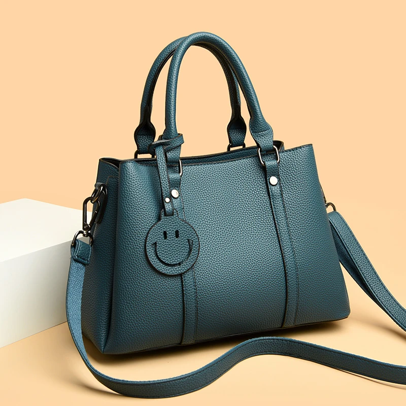 

Female Bags on Sale 2023 Fashion PU Leather Women Handbags Wide Strap Smile Face Deco Ladies Tote Bags Commute Shopping Bag