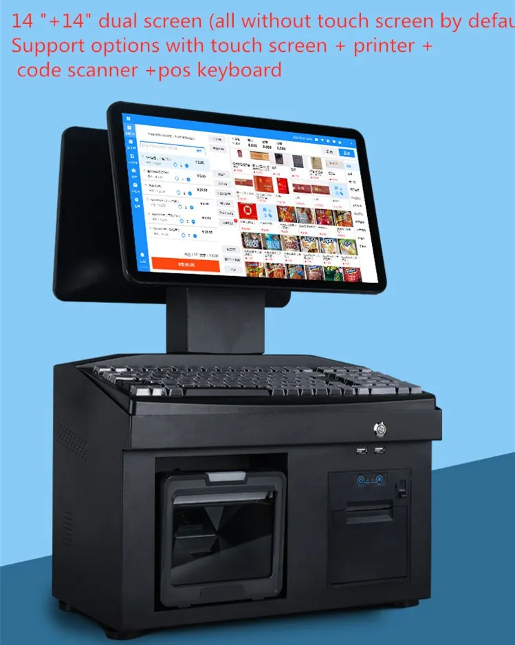 

14.1 inch Self-service channel cash register supermarket cashier all-in-one machine keyboard, built-in 58mm printer POS System