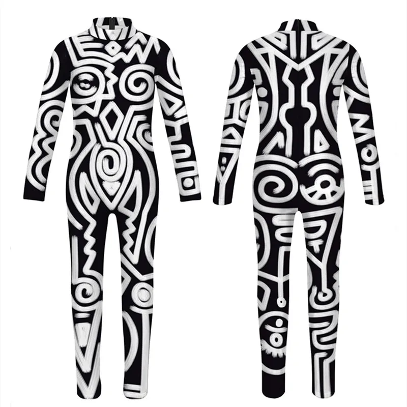 

Geometry Print Holiday Party Bodysuit KidsJumpsuit Carnival Party Stretch Casual Wear Cosplay Costume Children Sexy Jumpsuit