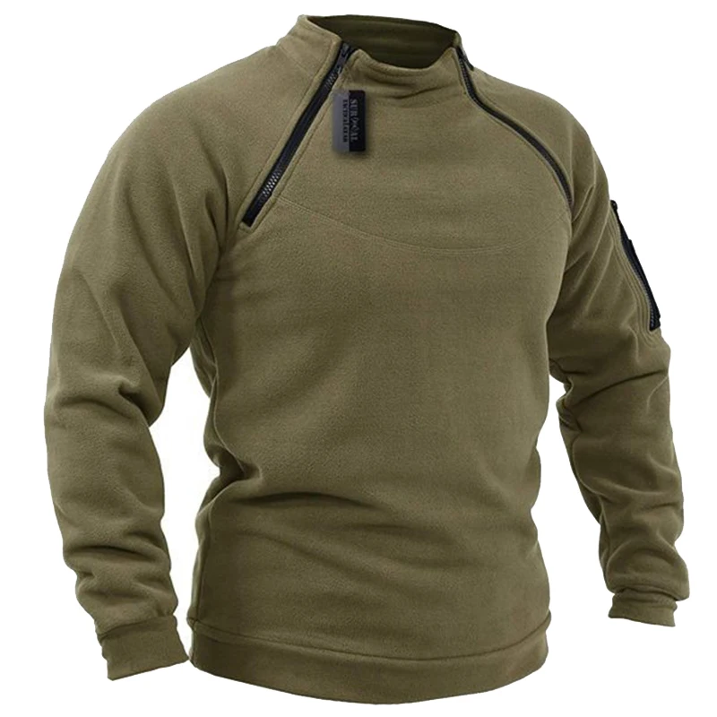 Mens Tactical Outdoor Stand Collar Solid Sweater Hunting Clothes Warm Zipper Pullover Man Autumn Winter Male Thermal Coat