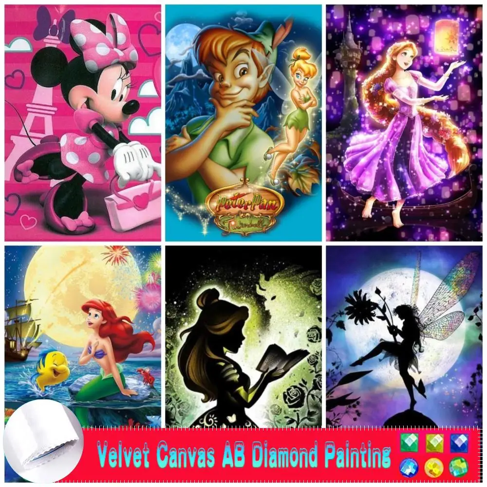 

5d Diy AB Velvet Canvas Diamond Painting Disney Tinker Bell And Peter Princess Embroidery Cross Stitch Crafts Mosaic Home Decor