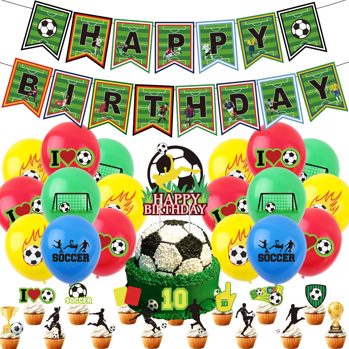 

Football Soccer Theme Kids Boy Birthday Party Decoration Supplies World Cup Set Banner Cake Topper Latex Balloon Baby Shower
