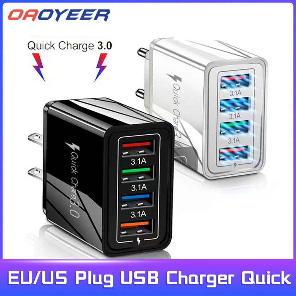 

EU/US Plug USB Charger Quick Charge 3.0 For Phone Adapter for iPhone 12 Pro Max Tablet Portable Wall Mobile Charger Fast Charger