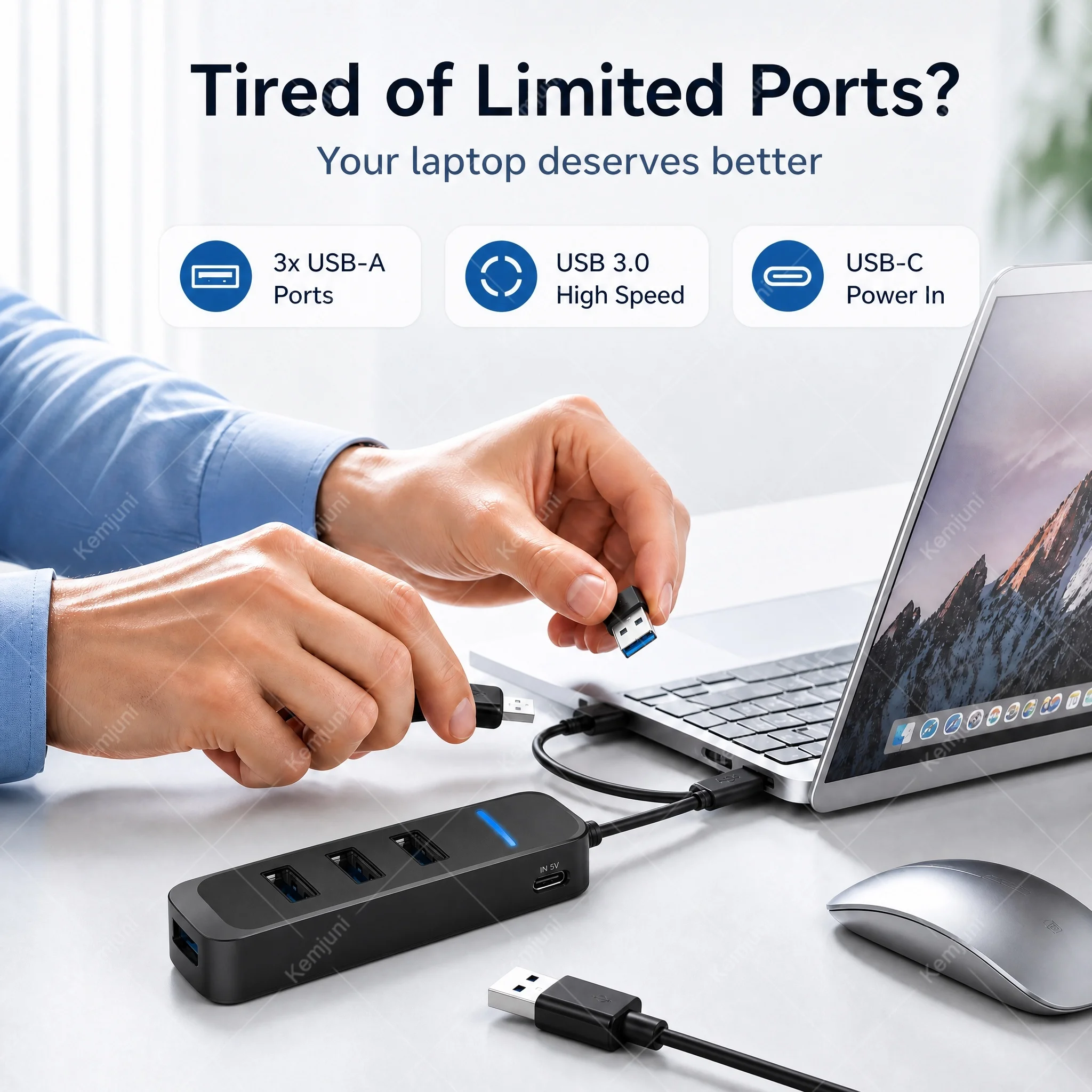 Фото 3M 5M 10M USB 3.0 удлинитель, высокоскоростная передача данных 5 Гбит/с, 4-портовый HUB, док-станция, многопортовый концентратор, внешний источник питания Type-C №2