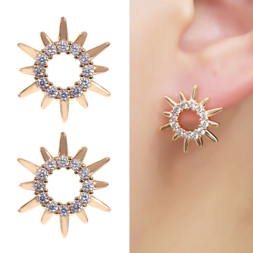 

Медные ювелирные изделия по оптовой цене, полые серьги-гвоздики в форме подсолнуха для женщин, кубический цирконий, подарок для девушек, зол...