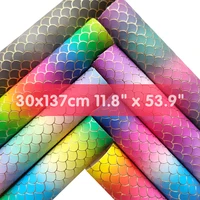 30x137cm colorful rainbow stripe mermaid printed vinyl metallic faux artificial leather fabric for diy making baghair bowdeco