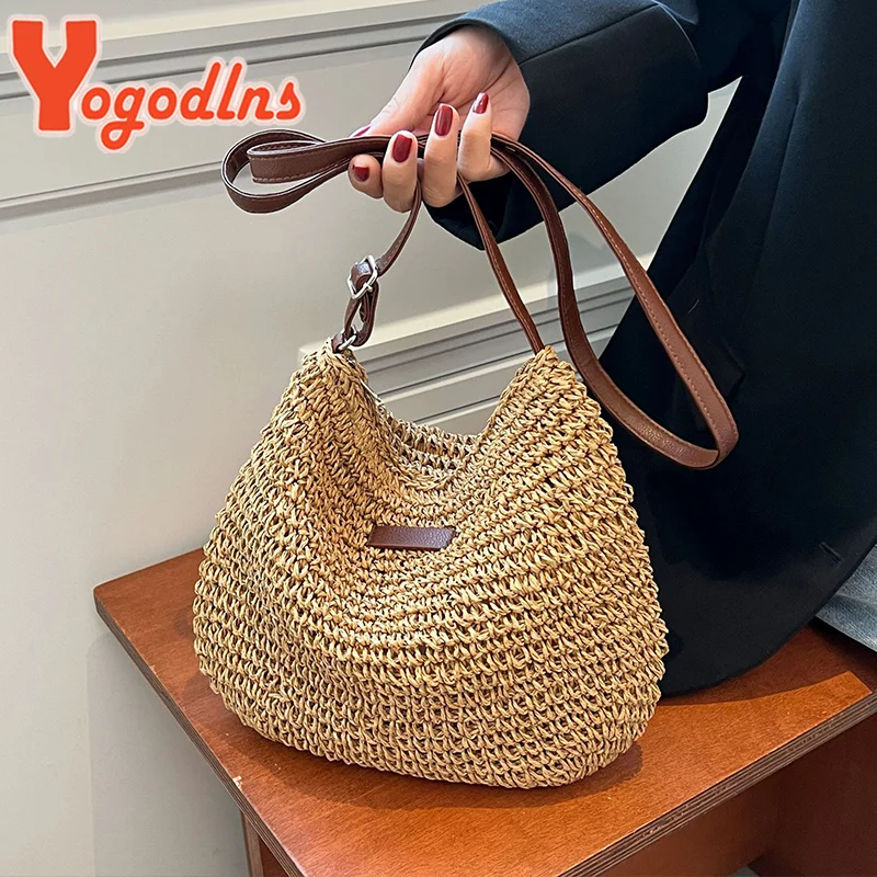 

2023 Summer Rattan Straw Bag For Women Knitted Beach Bag Bohemia Style Crossbody Bag Vacation Shoulder Bags Daily Clutch sac