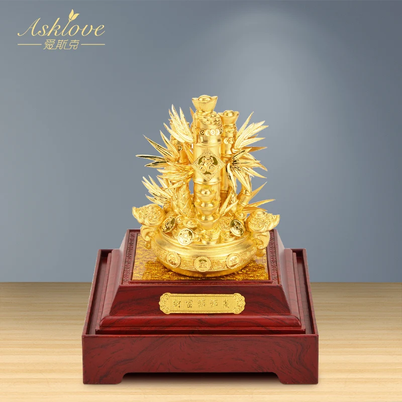 

Gold Foil Bamboo OrnamentsHome Decoration Opening Housewarming Gift Living Room Office Decoration Crafts Figurines and Miniature