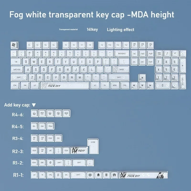 EOENKK Black Snake Fog White 141 колпачок для ключей ПК прозрачный MDA высота небольшой полный
