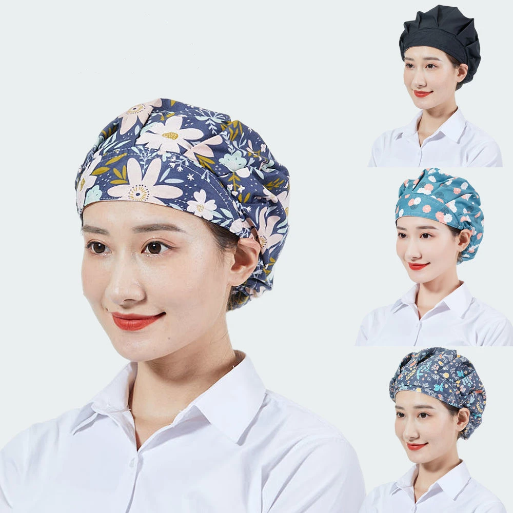 

Flower Sanitary Cap Breathable nursing scrubs hat adjustable scrub caps women hat long hair nurse accessories gorros enfermera