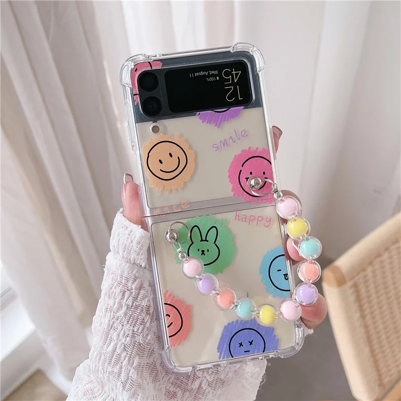 

Cute Faces Colorful Beads Phone Case for Samsung Galaxy Z Flip 4 3 Soft TPU Back Cover for ZFlip4 ZFlip3 Cases Protective Shell