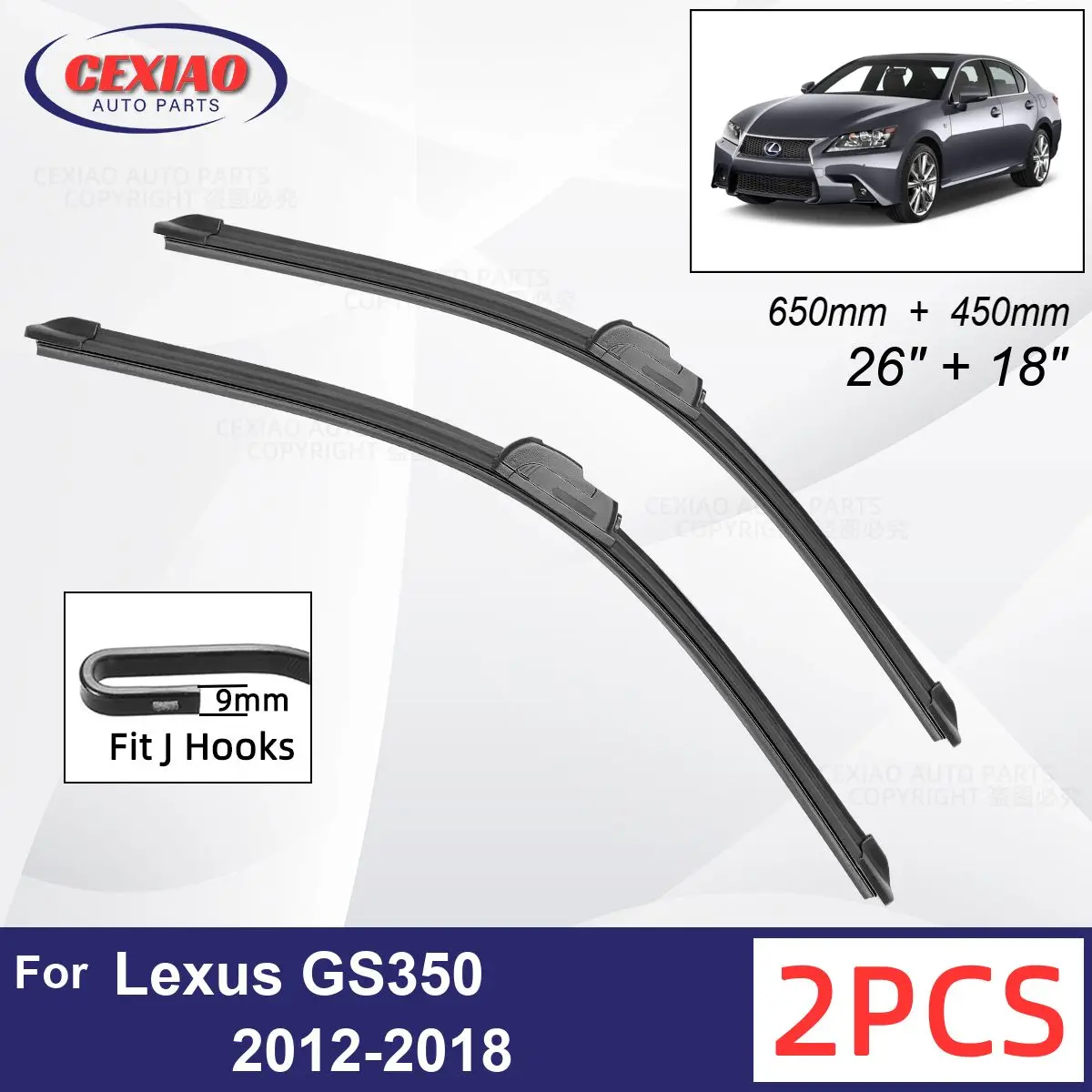 

Car Wiper For Lexus GS350 2012-2018 Front Wiper Blades Soft Rubber Windscreen Wipers Auto Windshield 26" 18" 650mm + 450mm