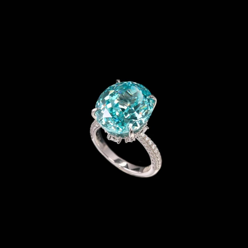 Фото CAMEO, серебро 925 пробы, позолоченный высокоуглеродистый бриллиант, 10 карат, овальная огранка, синтетический аквамарин, параиба, голубое яйцо, высококачественное кольцо №2