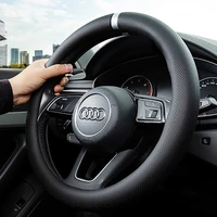 car genuine leahter steering wheel cover 38cm breathable universal handlebar cover anti skid steering protection case for men