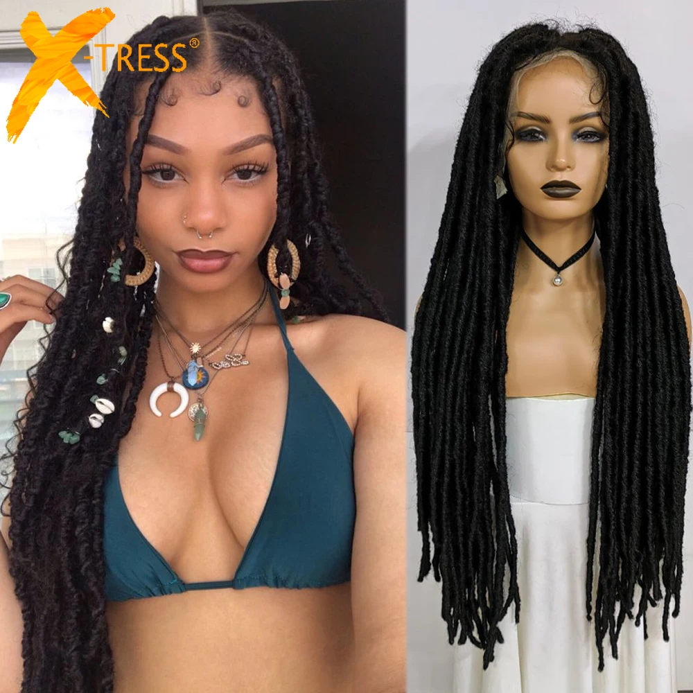 X-TRESS Synthetic Lace Front Braided Wig 13X4 Lace Frontal Faux Locs 32