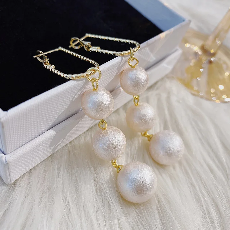 

Корейские модные S925Silver Длинные Стильные серьги с большими жемчужинами и кисточками для женщин Изысканные искусственные Роскошные универсальные стильные серьги