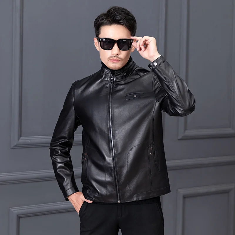 

Men's wool coat, black jacket with a long, thin, solid collar, casual autumn and winter wear