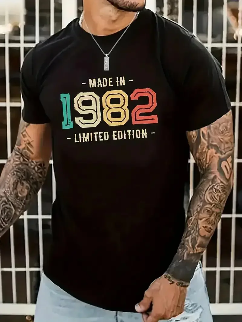 Принт Nmuber 1982 мужская активная футболка с круглым вырезом и графическим дизайном