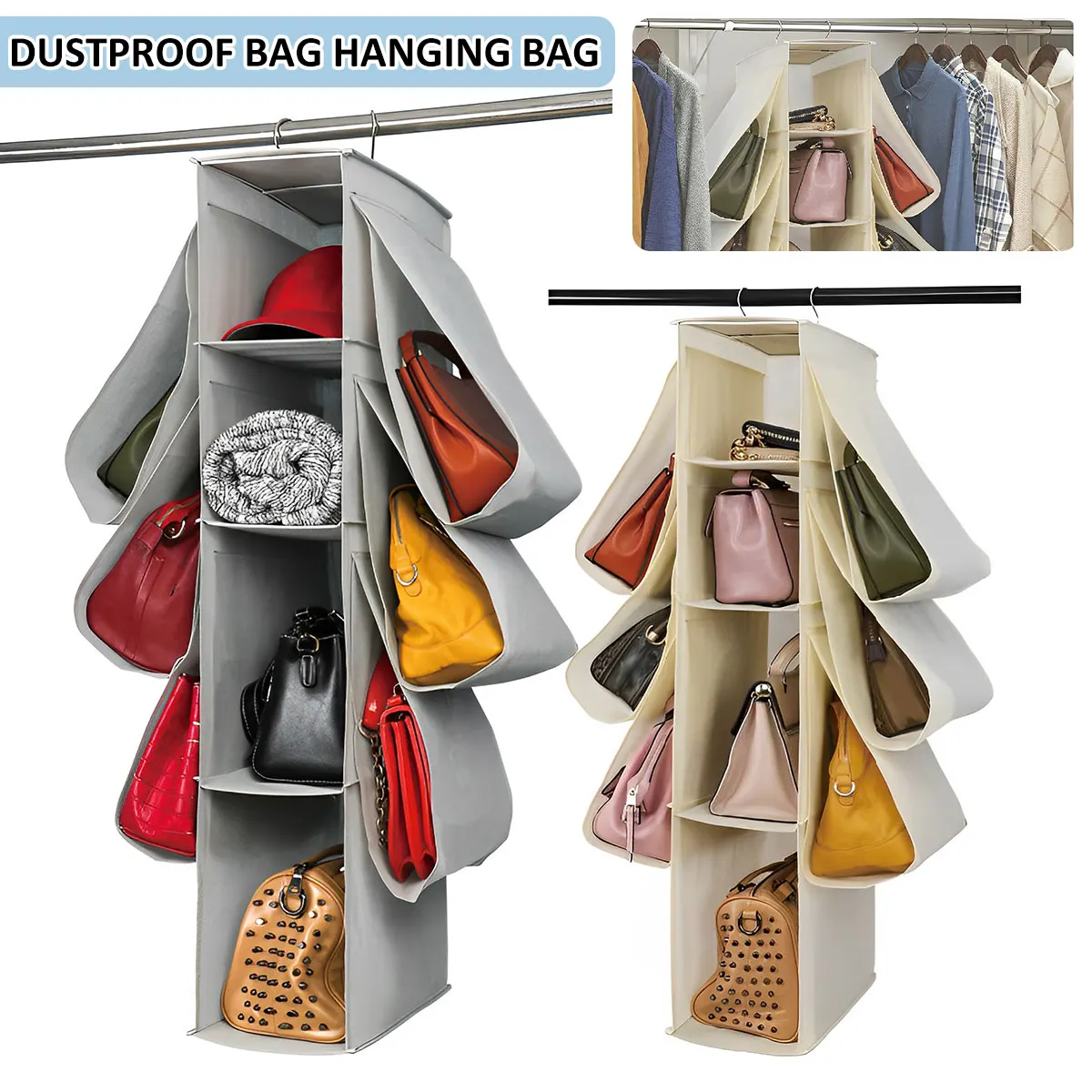 

NewHanging Handbag Organizer Non-Woven Hanging Purse Storage Bag Large Capacity Closet Storage Bag Hanger with Hook and Multiple