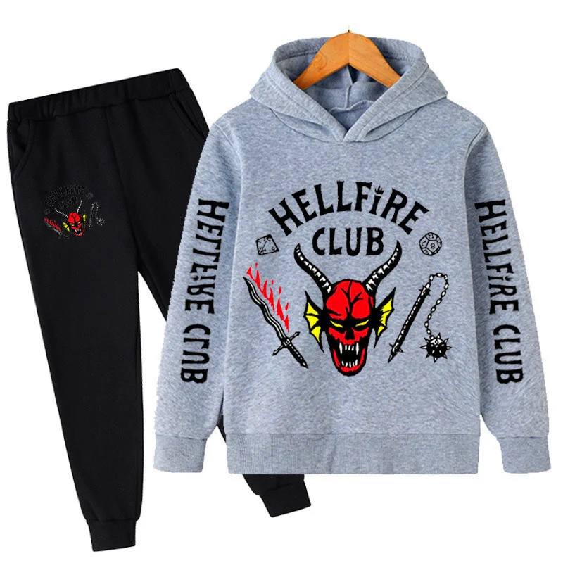 

Stranger Things 4 Hoodie Cartoon Set Cotton Children's Hellfire Club Sweatshirt + Pants Two-piece Fashion Clothes Coat 4T-14T