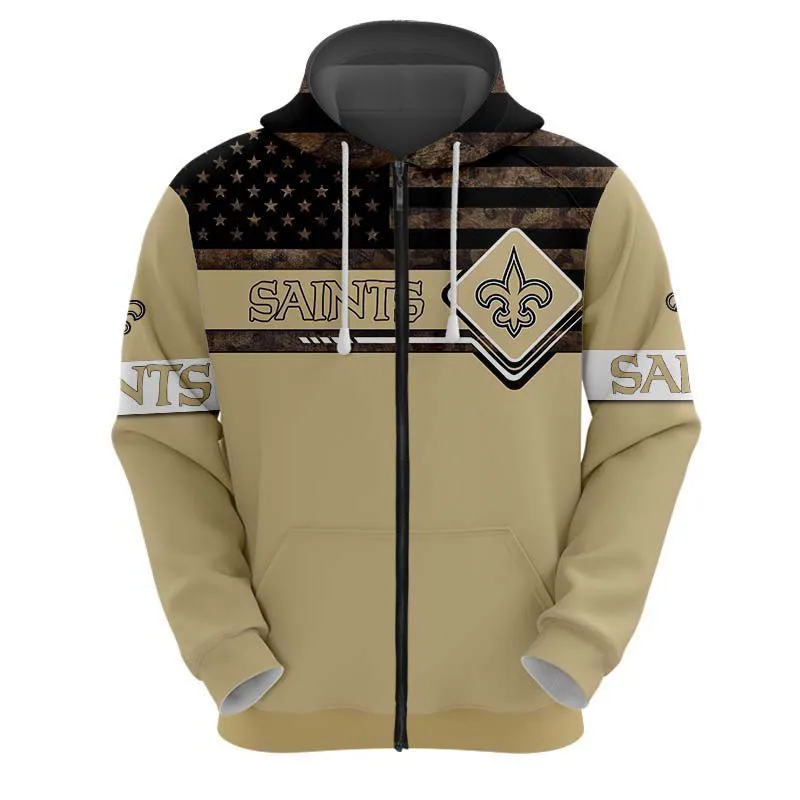 

Fashion sportswear New Orleans men's Retro American flag stitching design saints zipper hoodie