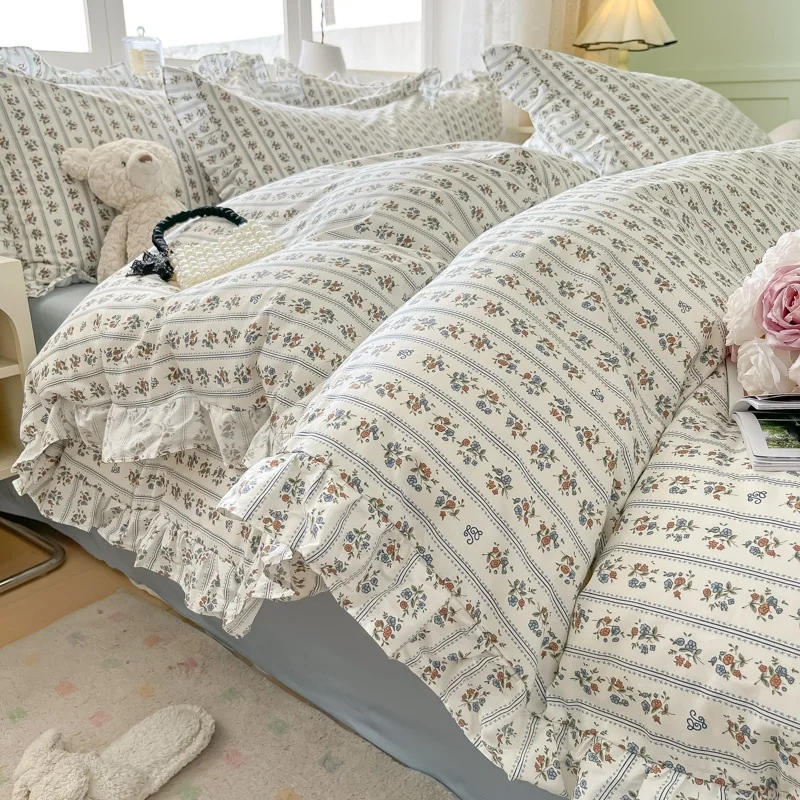 Princess Sle Pure Cotton Quilt Cover 50 X200x230 Korean sle Print Lace Romantic Four-Piece Set