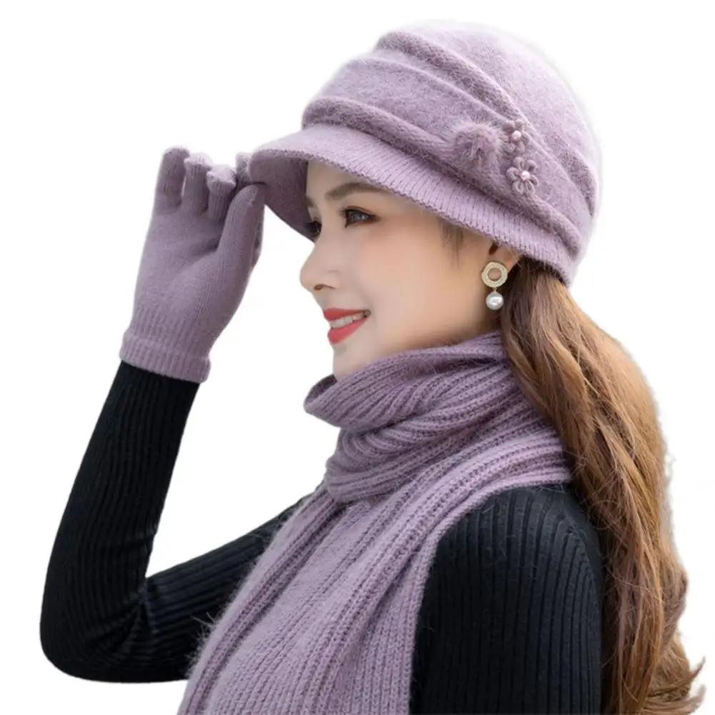 

1 Set Hat Scarf Gloves Trendy Light Weight Comfortable Knitted Beanie Hat Scarf Gloves Set Hat Scarf Gloves for Date