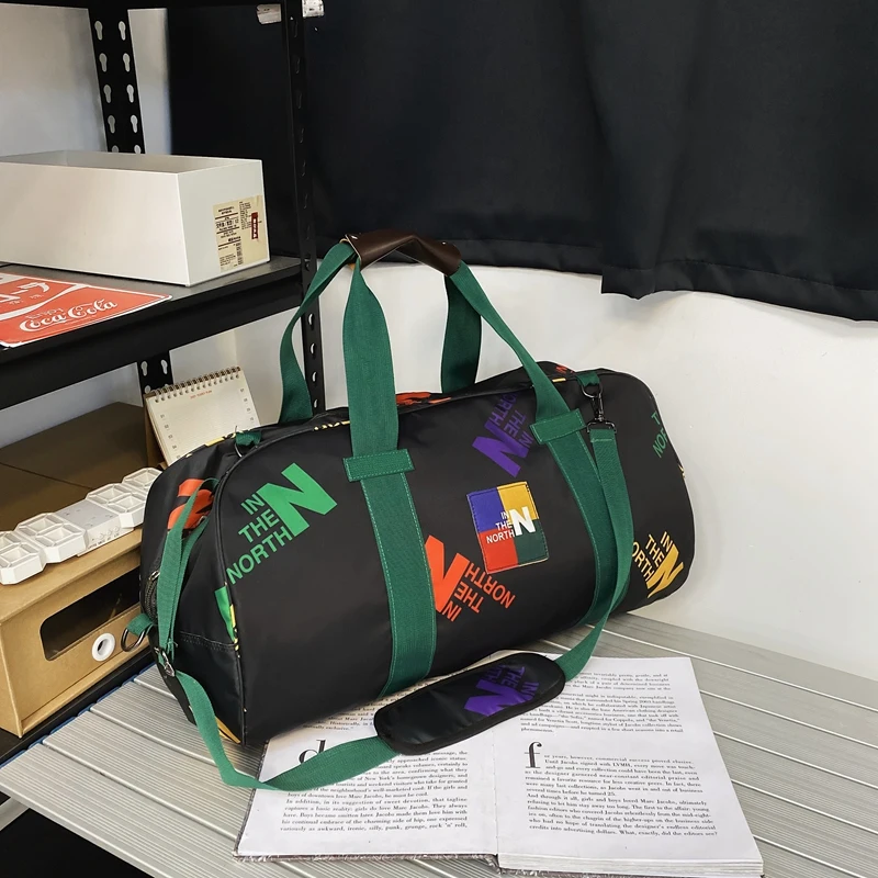 YILIAN Fashion canvas large capacity travel bag Men's hand-held printed travel bag women's duffel bag Boarding bag sports bag
