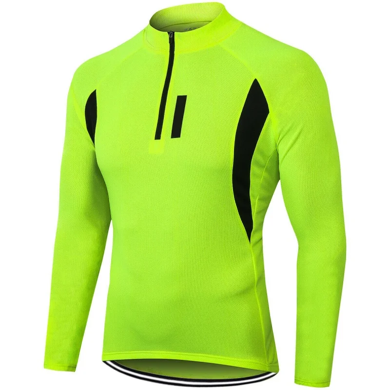 Men Half Zipper Bike Clothes Long Sleeve Shirt Cycling Jacket Road Wear Bicycle Downhill Coat Wind Sweater Top Jersey Pocket