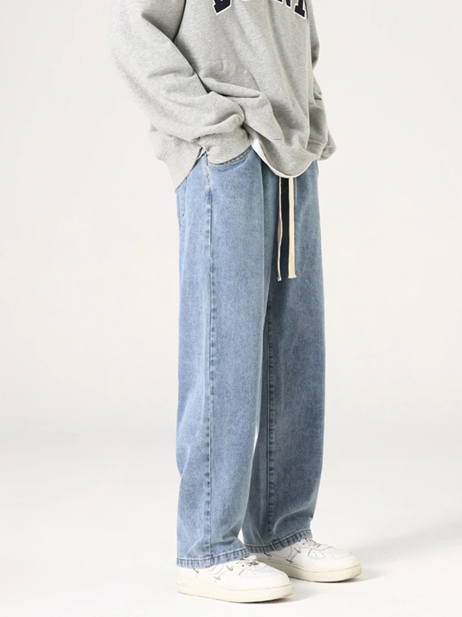 Four Seasons New Street Casual Loose Jeans Men's Fashion Loose Straight Wide Leg Pants Brand Clothing Streetwear Ins Hot Sale