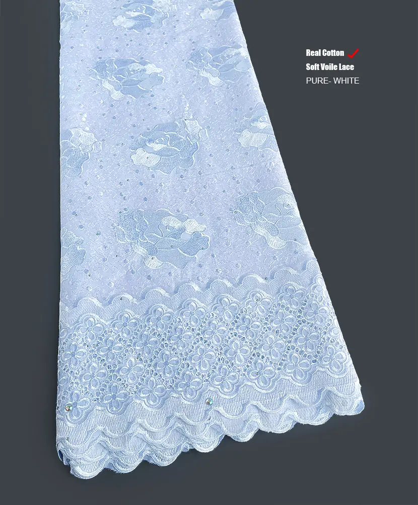 Превосходная мягкая вышитая кружевная вуаль из египетского хлопка