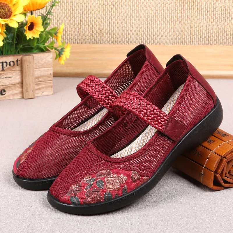 2023 New Women Flat Shoes Spring Summer Mesh Breathable Loafers Female Mary Jane Shoes Grandma Non Slip Casual Shoe Mom Footwear