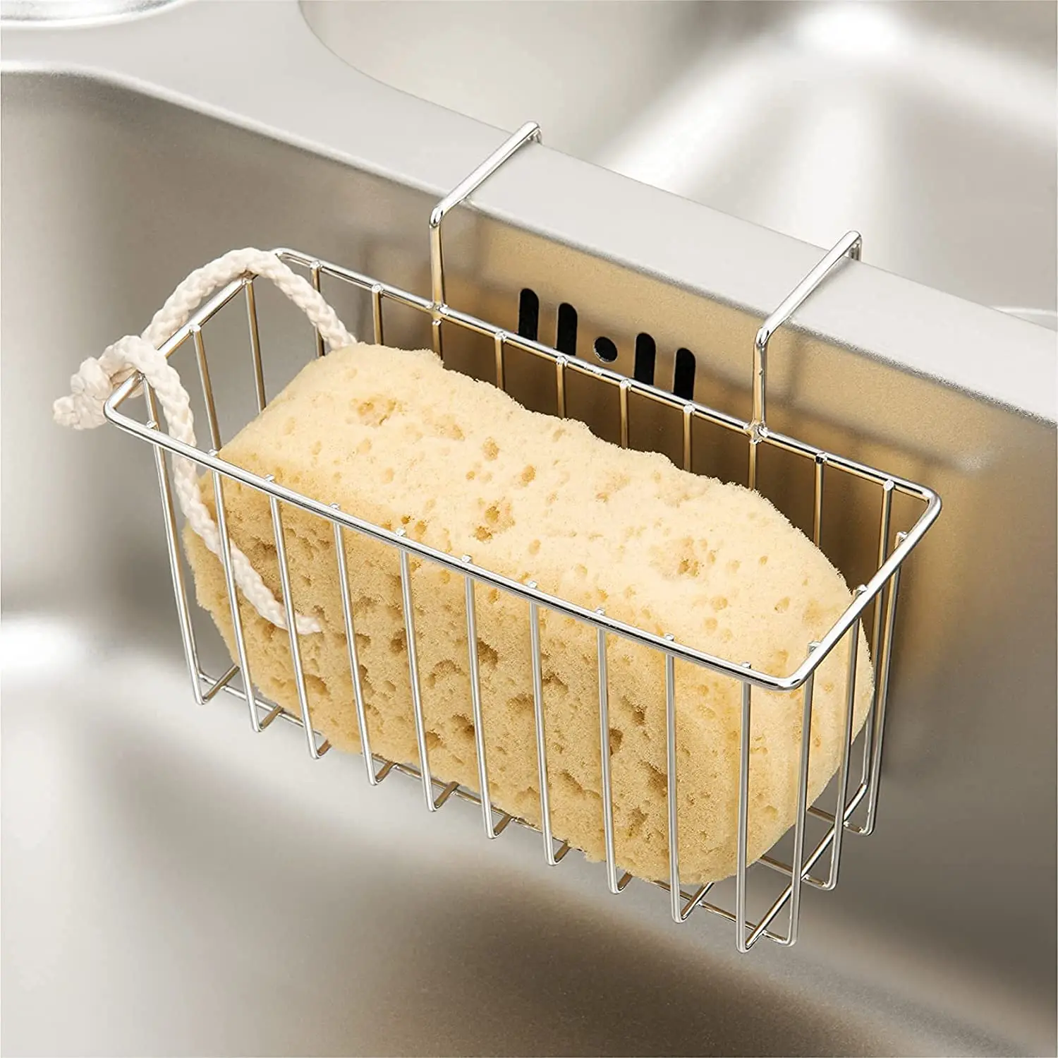 

Держатель для губок на кухню Sink, корзина для раковины, органайзер для мытья посуды, слив для жидкости, серебряный, маленький (7 "x 2,7" x 3,5 ")