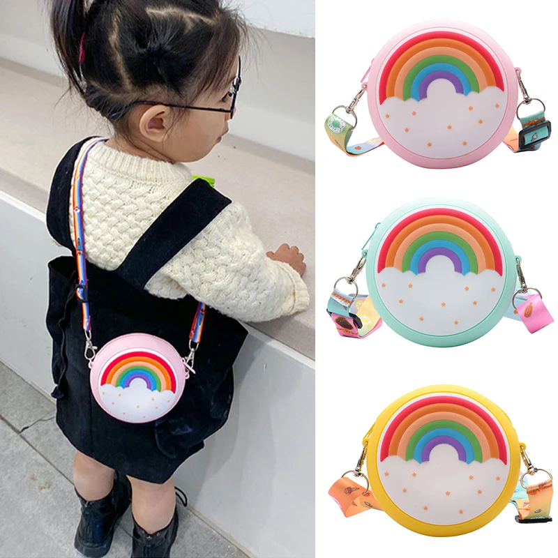 2023 Round Donut Crossbody Bag Child Girl Children Shoulder Bag Adjustable Strap Vacation Travel Rainbow Printed Pocket Package