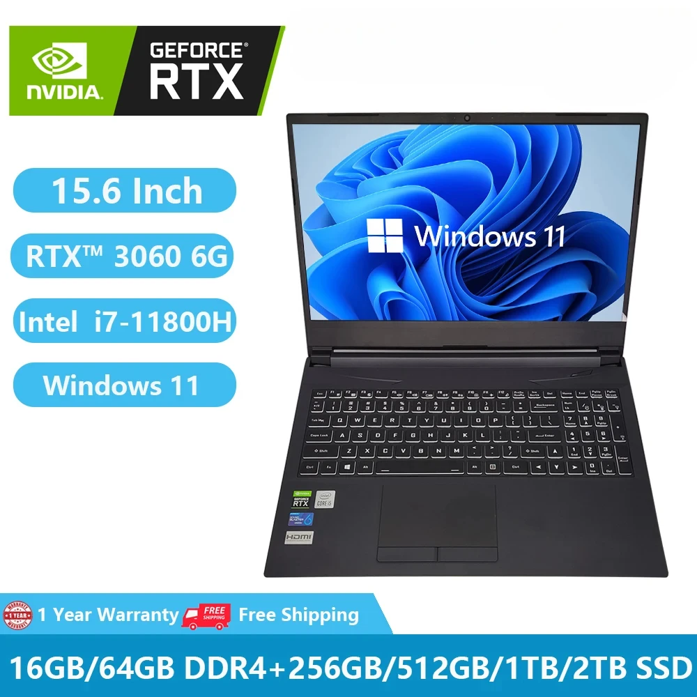 

2023 Gaming Laptops NVIDIA GeForce RTX 3060 6GB Notebook Computer Windows 11 Intel Core I7-11800H 64GB RAM Dual DDR4 M.2 WiFi