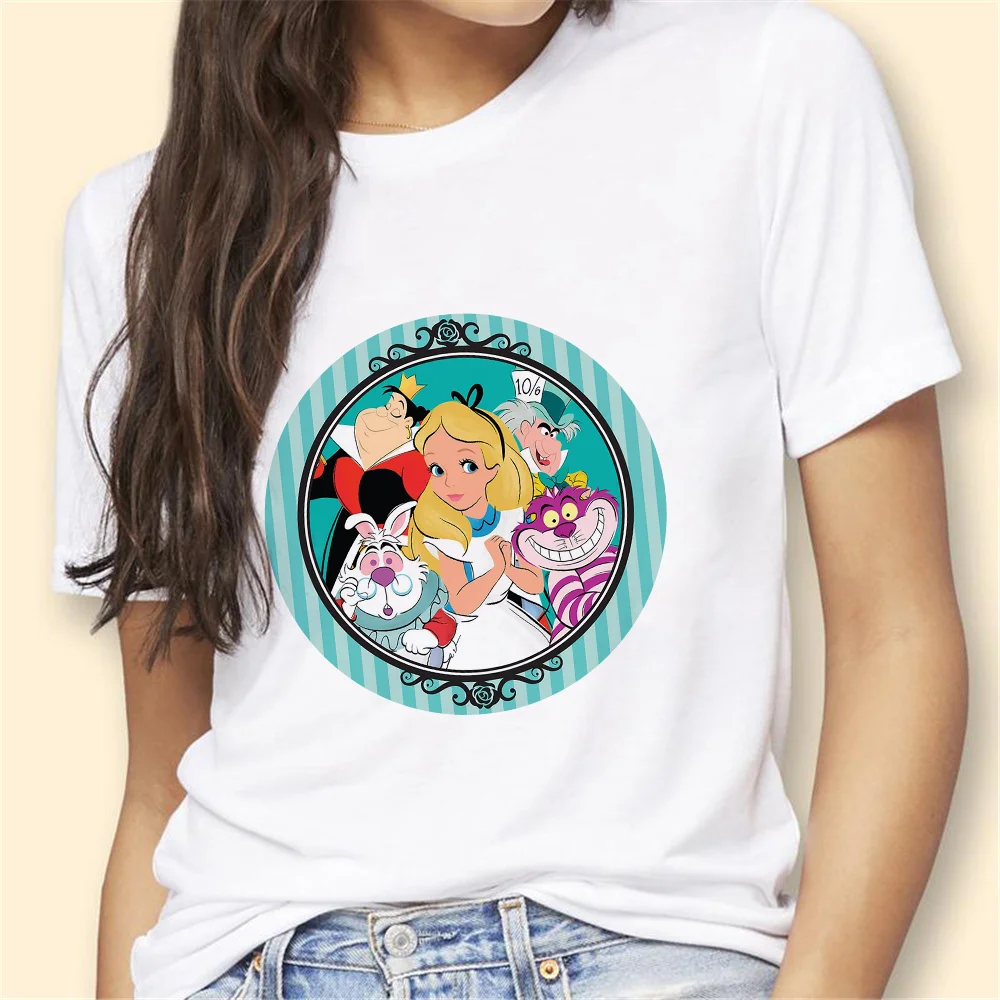 

Girls Disney Tee Shirts Women T Shirts Alice In Wonderland Graphic Tees Summer Fashion Short Sleeve O-neck Casual Female T-shirt